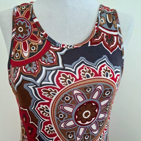Geometric Print Dress Size MED Sleeveless Tank Midi  Stretchy Shift Longyuan NWT - Picture 13 of 13